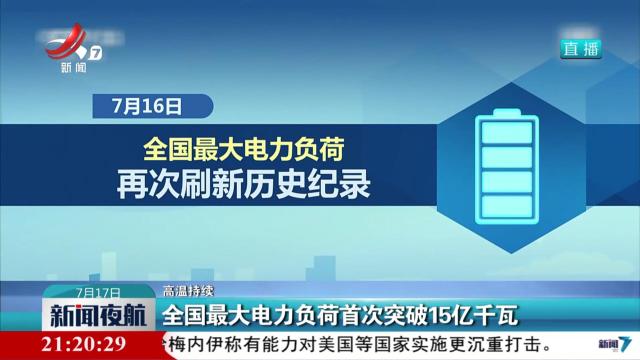 【高温持续】全国最大电力负荷首次突破15亿千瓦