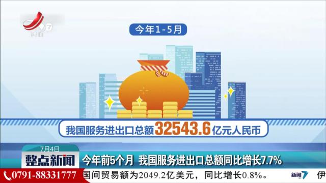 今年前5个月 我国服务进出口总额同比增长7.7%
