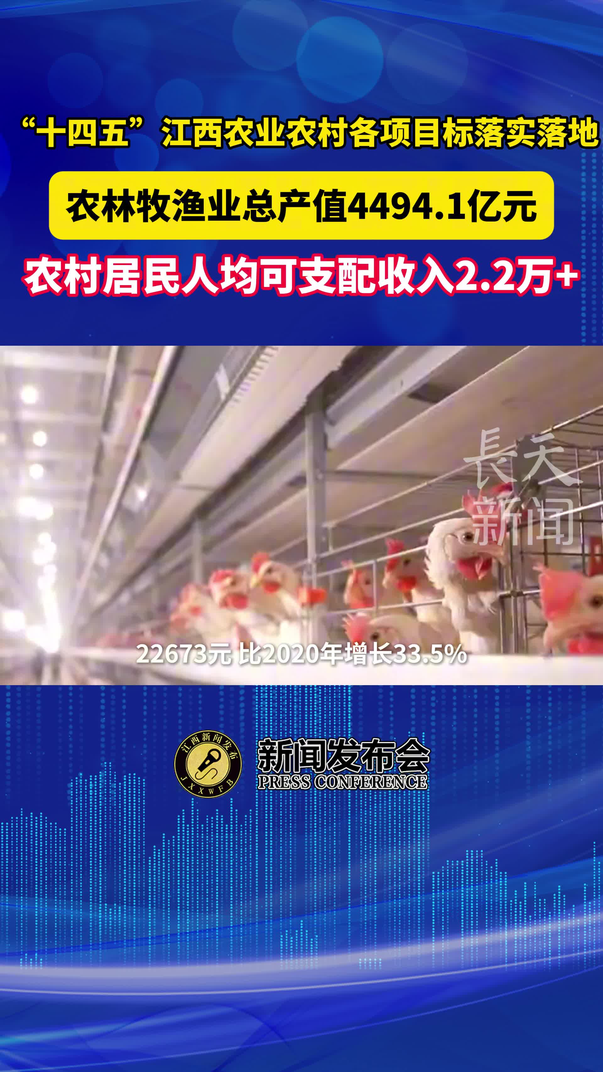 “十四五”江西农业农村各项目标落实落地，农林牧渔业总产值4494.1亿元



