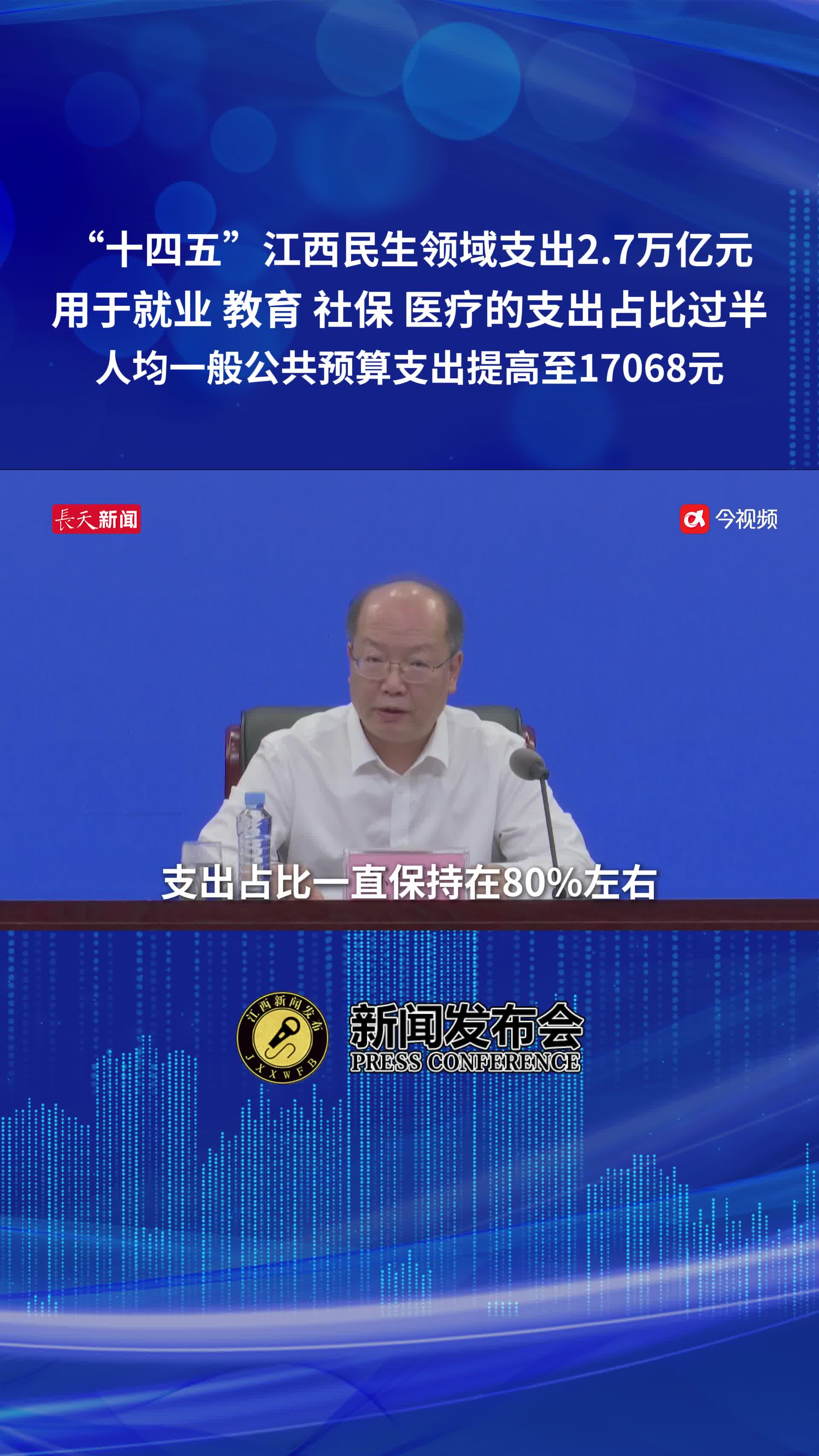 “十四五”江西民生领域支出2.7万亿元，占比保持80%左右