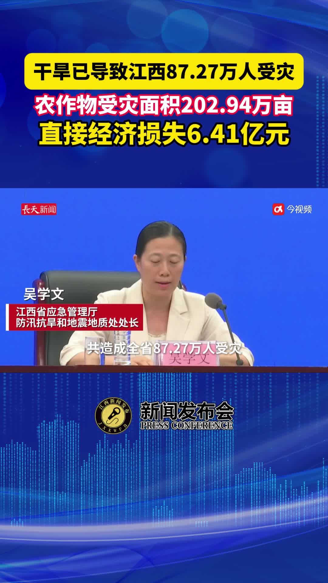 干旱已导致江西87.27万人受灾，直接经济损失6.41亿元