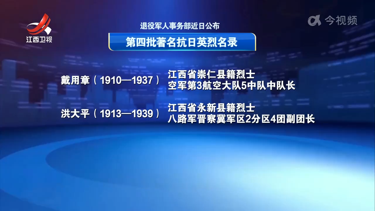 2名江西籍英烈载入第四批著名抗日英烈名录