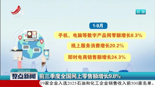 前三季度全国网上零售额增长9.8%