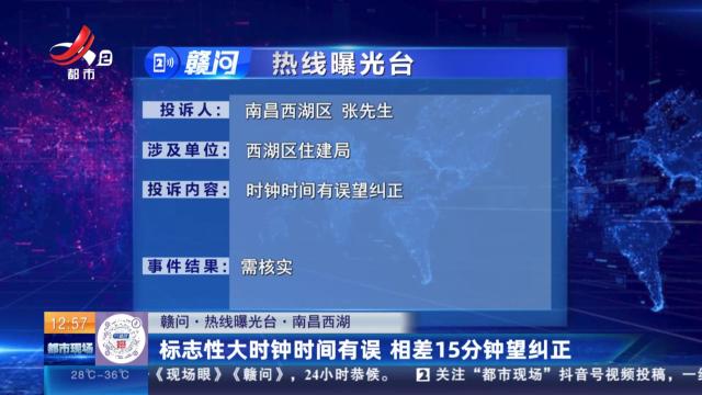 【赣问·热线曝光台】南昌西湖：标志性大时钟时间有误 相差15分钟望纠正
