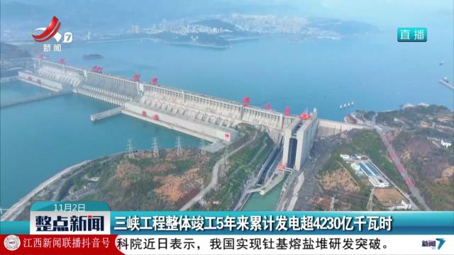 三峡工程整体竣工5年来累计发电超4230亿千瓦时