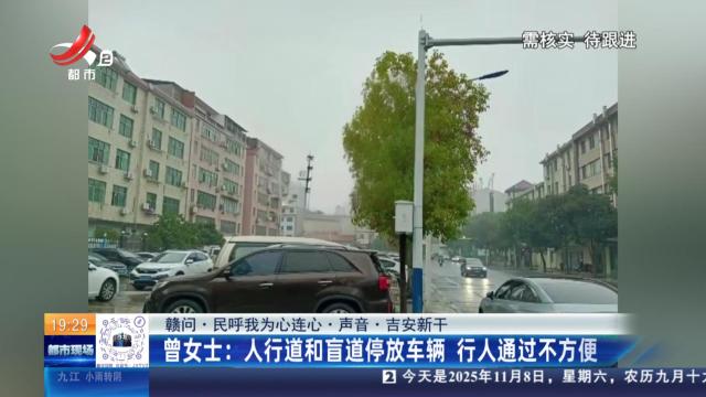 【赣问·民呼我为心连心·声音·吉安新干】曾女士：人行道和盲道停放车辆 行人通过不方便