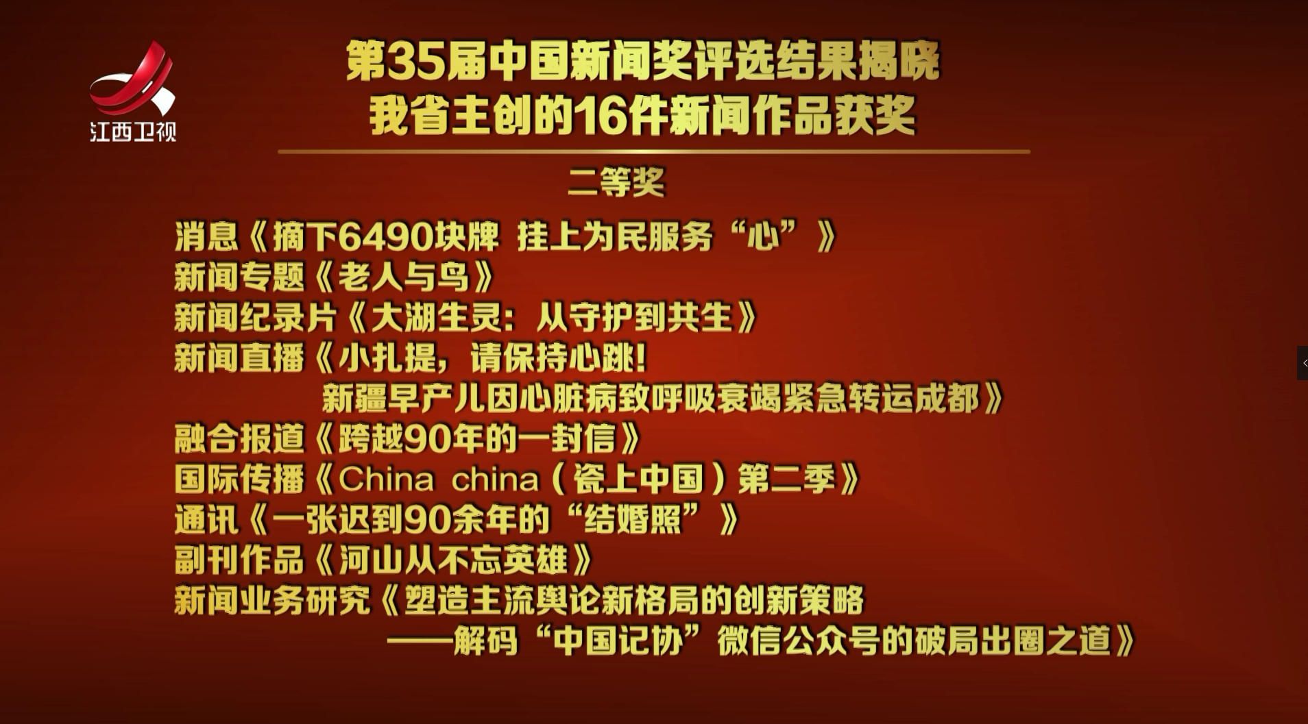 第35届中国新闻奖评选结果揭晓 我省主创的16件新闻作品获奖