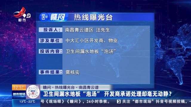 【赣问·热线曝光台】南昌青云谱：卫生间漏水地板“泡汤” 开发商承诺处理却毫无动静？