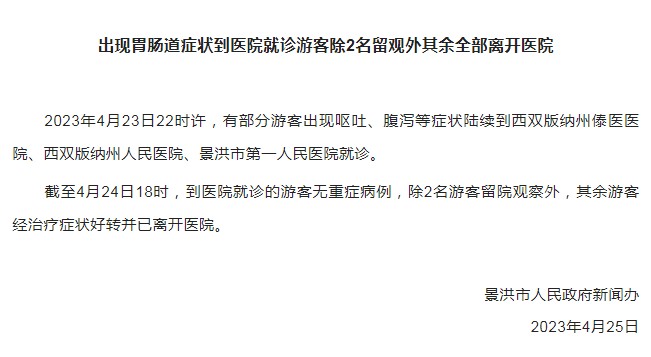 云南景洪再通报游客呕吐腹泻事件：除2人留观外其余全部离开医院-中新网