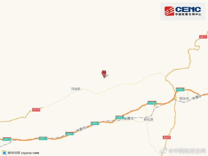 新疆阿克苏地区拜城县发生3.1级地震 震源深度20千米-中新网