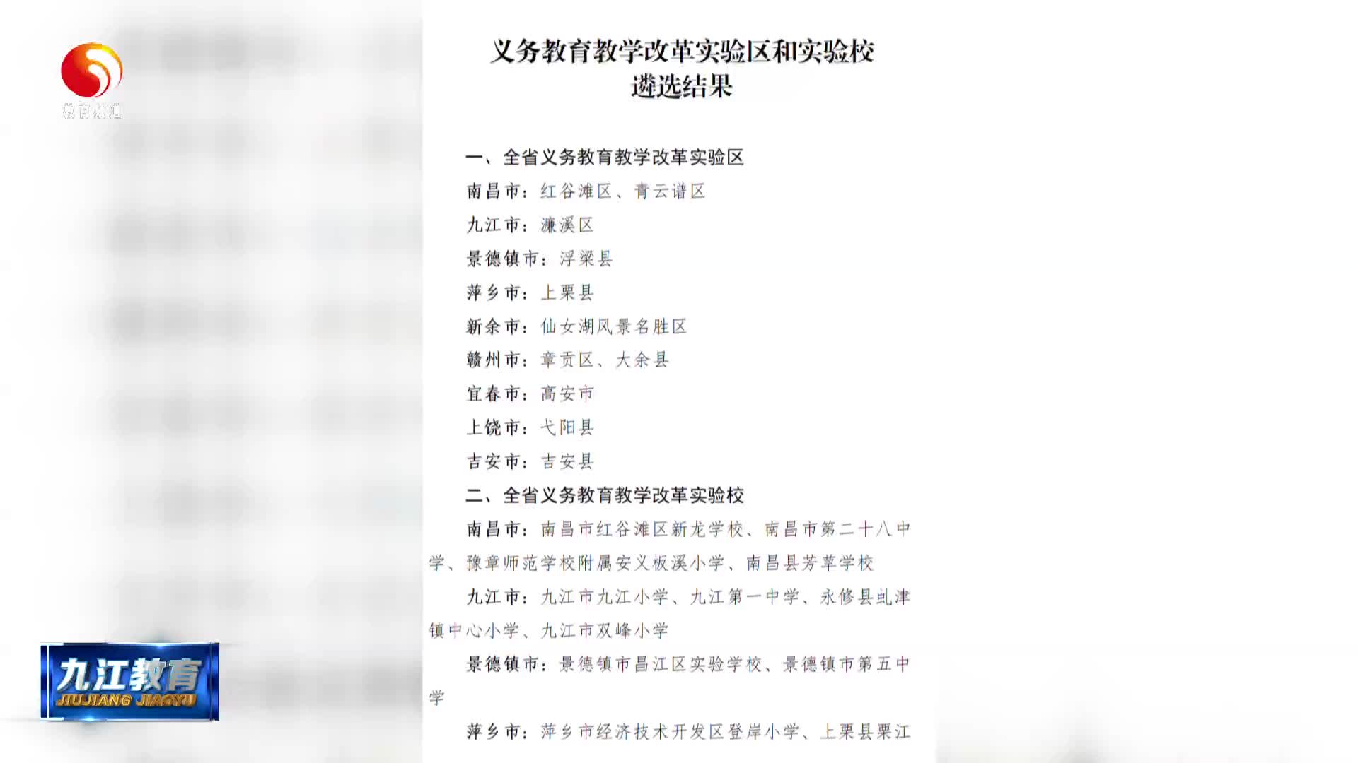 省级名单公示  九江1+4